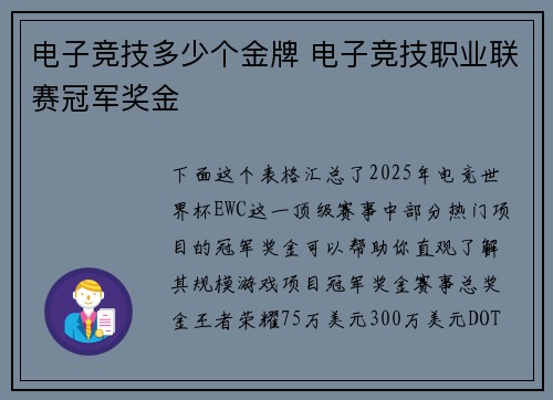 电子竞技多少个金牌 电子竞技职业联赛冠军奖金